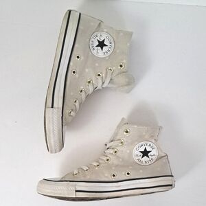 Converse Pale Gray White Polka Dot Canvas High-Tops Gold Grommets Sz7